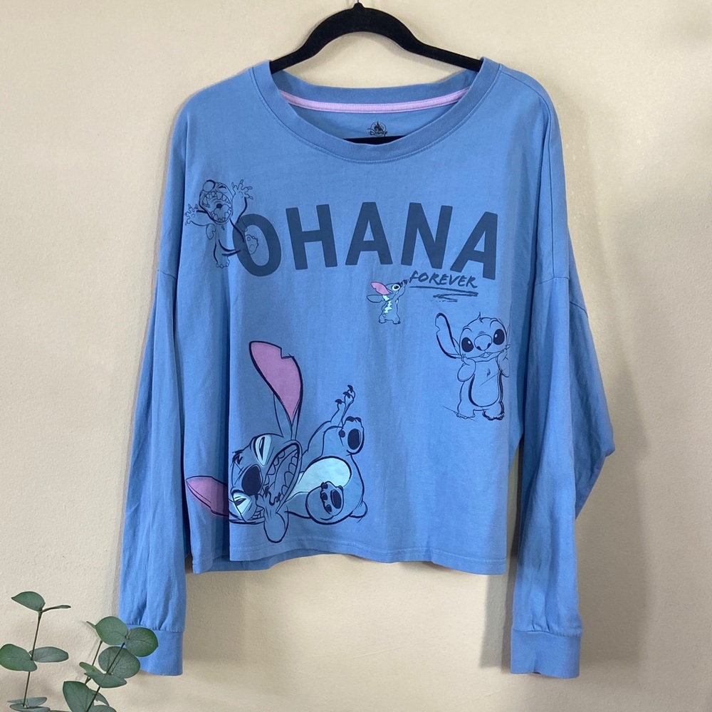 Disney Stitch Long Sleeve Shirt Blue Pink Women's Sized XL Casual Cotton T-Shirt